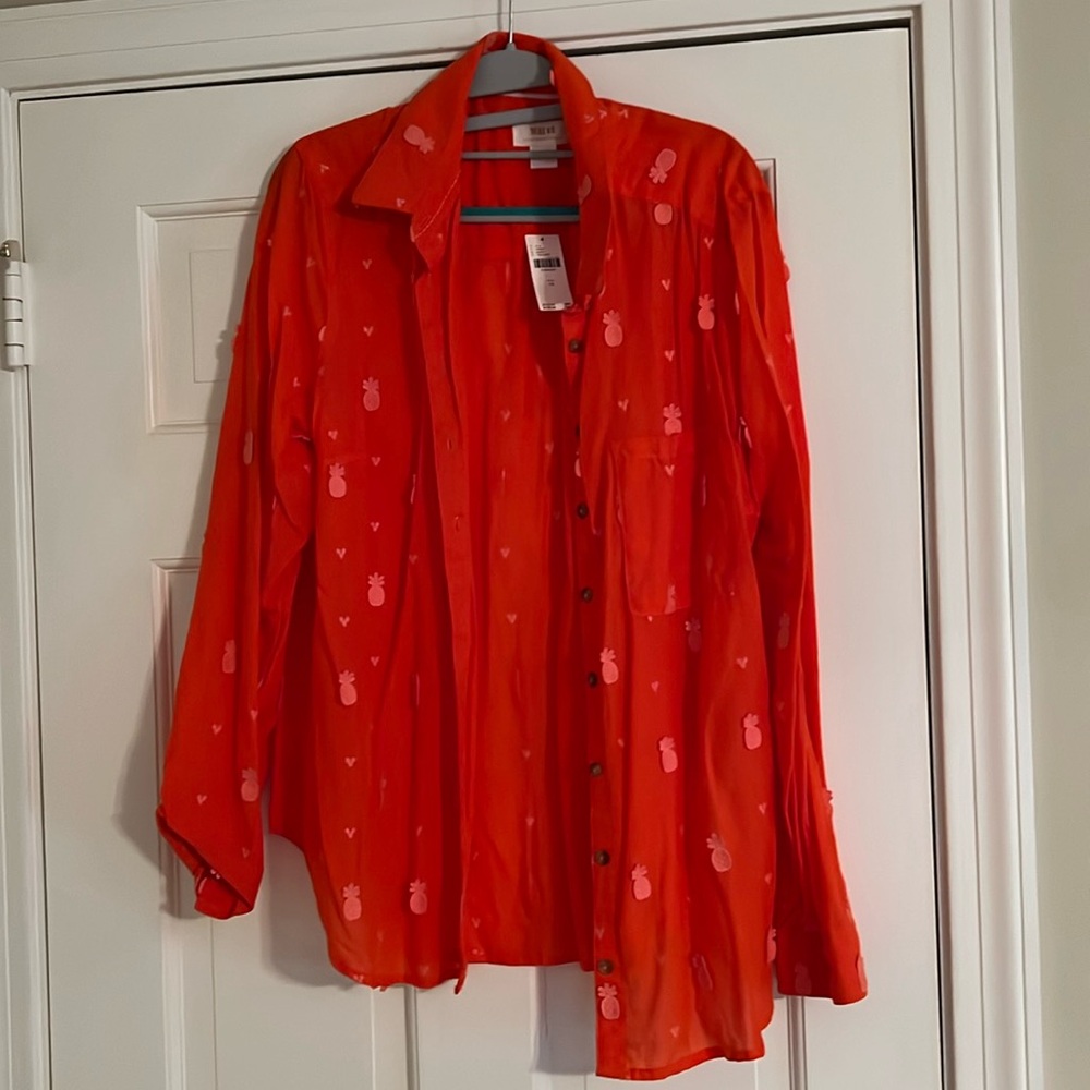 MAEVE pineapple summer button down top.